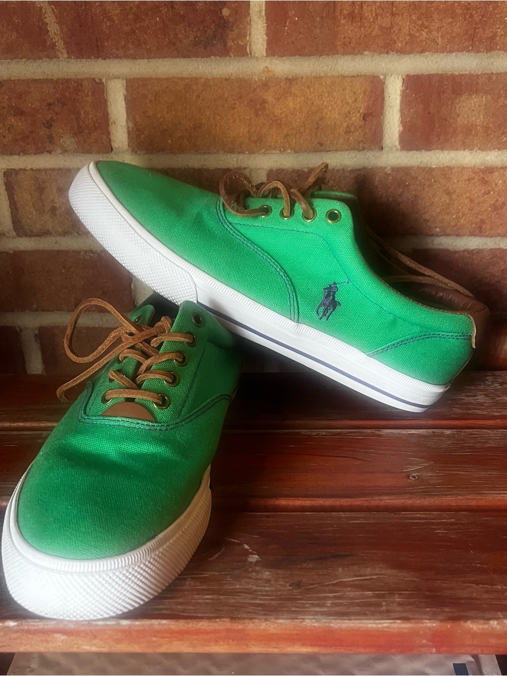 Polo Ralph Lauren Men 10.5D Vaughn Low Top Canvas Leather Sneaker Kelly Green